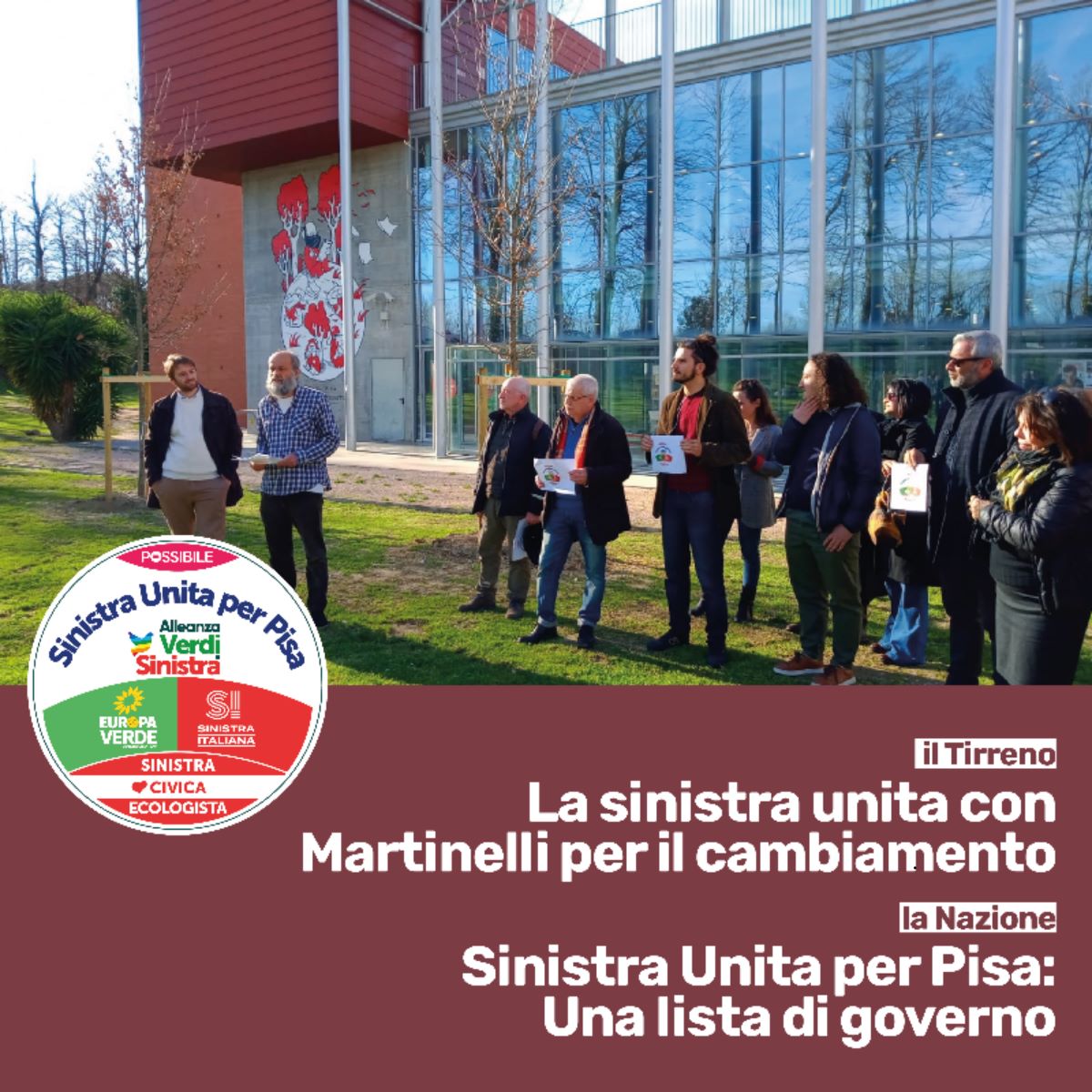 Ieri si è svolta la conferenza stampa di "Sinistra unita per Pisa", la lista che sostiene la candidatura di Paolo Martinelli sindaco di Pisa. 

Vi aspettiamo venerdì 24 marzo alle ore 17,30 in stazione Leopolda per condividere insieme le idee e le proposte che riguardano la città