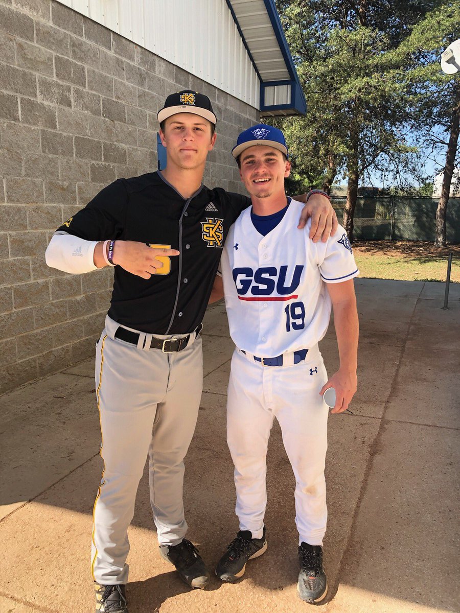 Love seeing our alumni players reconnect and compete at the college level!  From last week 👇 Jake Streeter <a href="/KSUOwlsBaseball/">Kennesaw State Baseball</a> and Taylor Shultz @GaStateBaseball!

#643alums #643pride <a href="/JakeStreeter4/">Jake Streeter</a> <a href="/taylorshultz9/">taylorshultz</a>