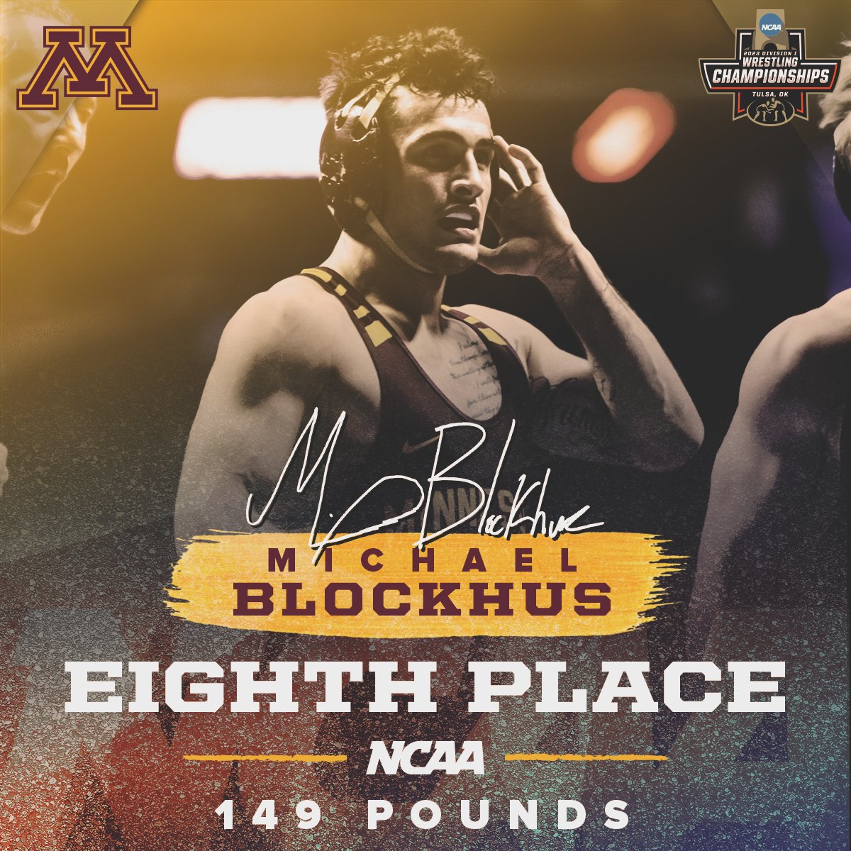 An impressive season ends on the NCAA podium for Michael Blockhus, as he is your eighth-place finisher at 149 pounds!

#GopherTough // #SkiUMah