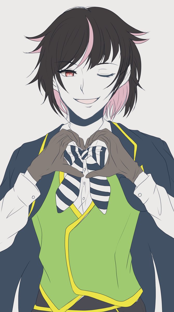 male focus 1boy heart hands one eye closed solo gloves heart  illustration images