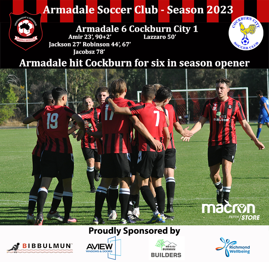 Armadale SC start the season with a big win against Cockburn City in front of a big crowd at Alfred Skeet Reserve - Match Report and interviews to follow .... #WeAreArmy #OneClub