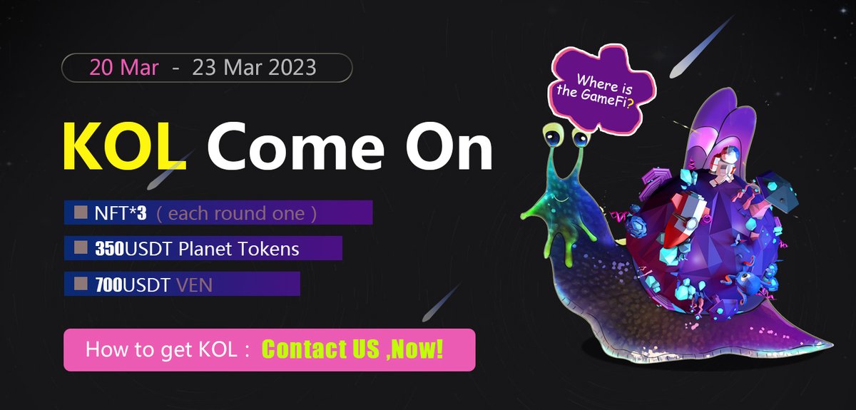 Snail_SuperFarm's tweet photo. KOL of @Snail_SuperFarm is Coming Soon！

You will receive additional rewards:
1⃣ #NFT*3
2⃣350USDT TOKEN
3⃣700USDT #VEN

If you have your own community, 
please contact  administrators:
👉TG: https://t.co/vywkzulfBb
👉DC: https://t.co/1orIJkDkmj

Only 48 hours left
Come on！ https://t.co/NoBiFHdPJl