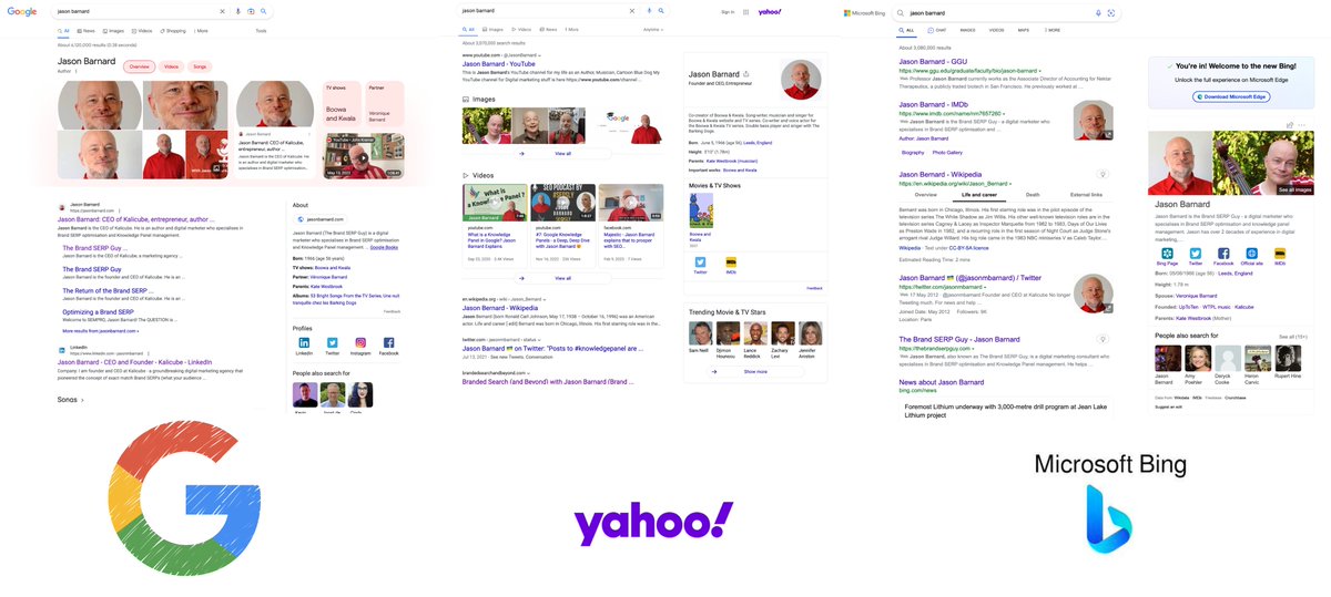 Surprisingly different @YahooSearch @bing @searchliaison 

Now we are tracking you all on Kalicube Pro :)
#knowledgepanel

@TeamKalicube