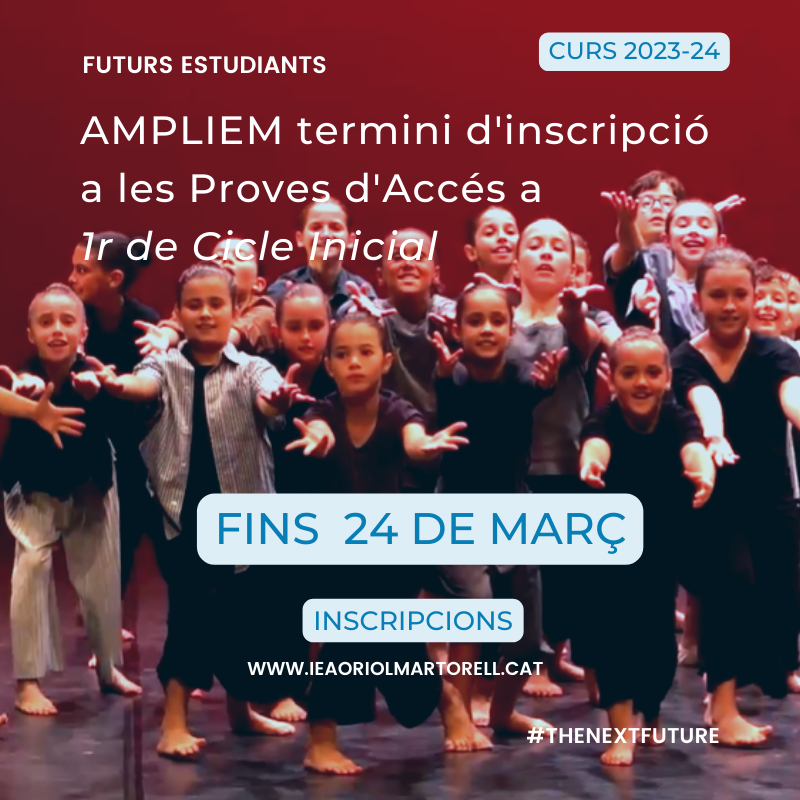 IEAOm's tweet photo. Atenció famílies, ampliem el termini d'inscripció a les Proves d'Accés a 1r curs del Cicle Inicial de #Primària per realitzar els ensenyaments integrats de música i dansa amb els de primària. #Música #Dansa #Artístics #SocdelOriol #TheNextFuture
Segueix 🔗
https://t.co/qnsZ3a92UY https://t.co/6SUEBQlm2X