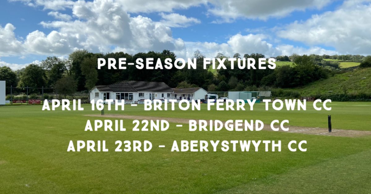 We are looking forward to hosting <a href="/BritonFerry_TCC/">Briton Ferry Town Cricket Club 🏏</a>, <a href="/BridgendTownCC/">Bridgend Town CC</a> &amp; <a href="/AberCC/">Clwb Criced Aberystwyth Cricket Club</a> as we prepare for the upcoming <a href="/SWCA_Official/">South Wales Cricket Association</a> season 🏏