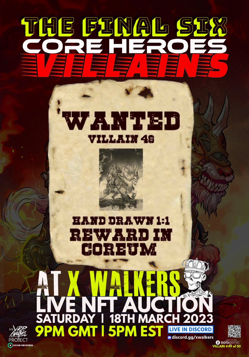 core_heroes's tweet photo. Wow!! The ̴L̴A̴S̴T̴ #Villains will storm into @xrpwalkers #NFTAuction tonight👇 It's the perfect time to capture these final two unique beasts: The Riders, before #Coreum's #MainnetLaunch & #Snapshot next week ⚠️ With a tsunami of rewards to flow this way #CoreAirdrop #CoreDrip🧪 https://t.co/Hl3x9L075K