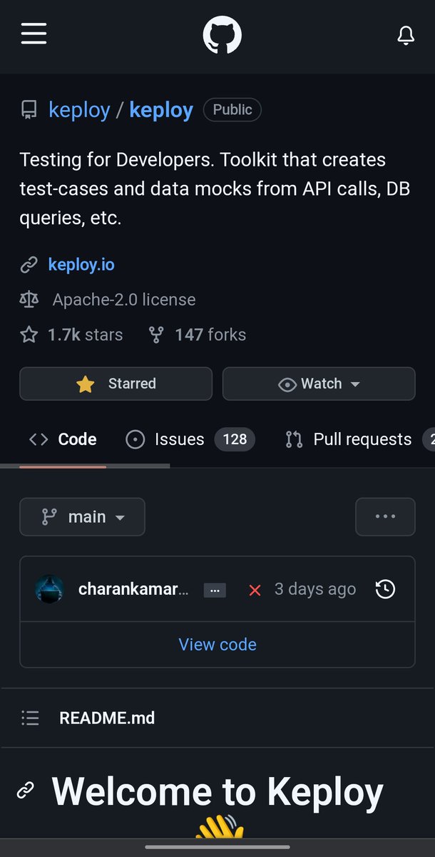 SanketMathur22's tweet image. Keploy is simple e2e testing toolkit for developers. It creates test-cases and data mocks/stubs by recording API calls, DB queries, etc, making releases faster and highly-reliable
@Keployio #DurgFOSS @durgfoss