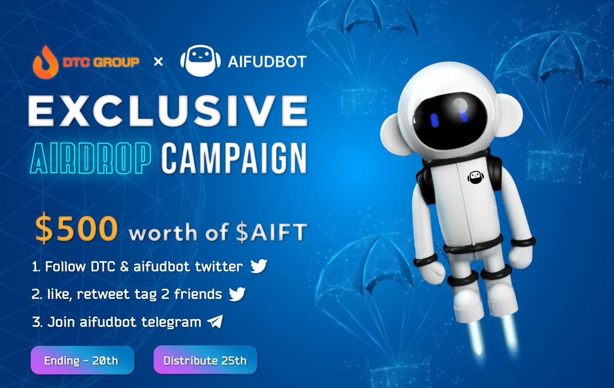 airdropinspect's tweet photo. New airdrop: DTC Group x AIFUDBOT (AIFT)
Total Reward: $500 worth of AIFT
Rate: ⭐️⭐️⭐️⭐️
Winners: 20 Random
Distribution: 25th March
Airdrop Link: https://t.co/P1dx4NZJIo
#Airdrop #Airdrops #Airdropinspector #DTCGroup #AIFUDBOT #AIFT #Crypto #Bitcoin https://t.co/a268HLedwB