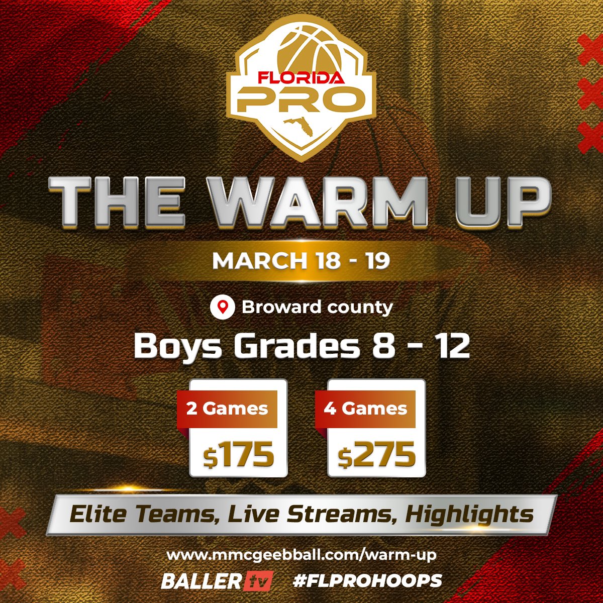 FloridaProHoops's tweet photo. Florida PRO The Warm Up starts today. 
All games Live Stream on BallerTV 
@BallerTV 

https://t.co/DsGSE0z2WD

🎥🎥 https://t.co/rjMV2LDavz https://t.co/LHDtl6XhsU