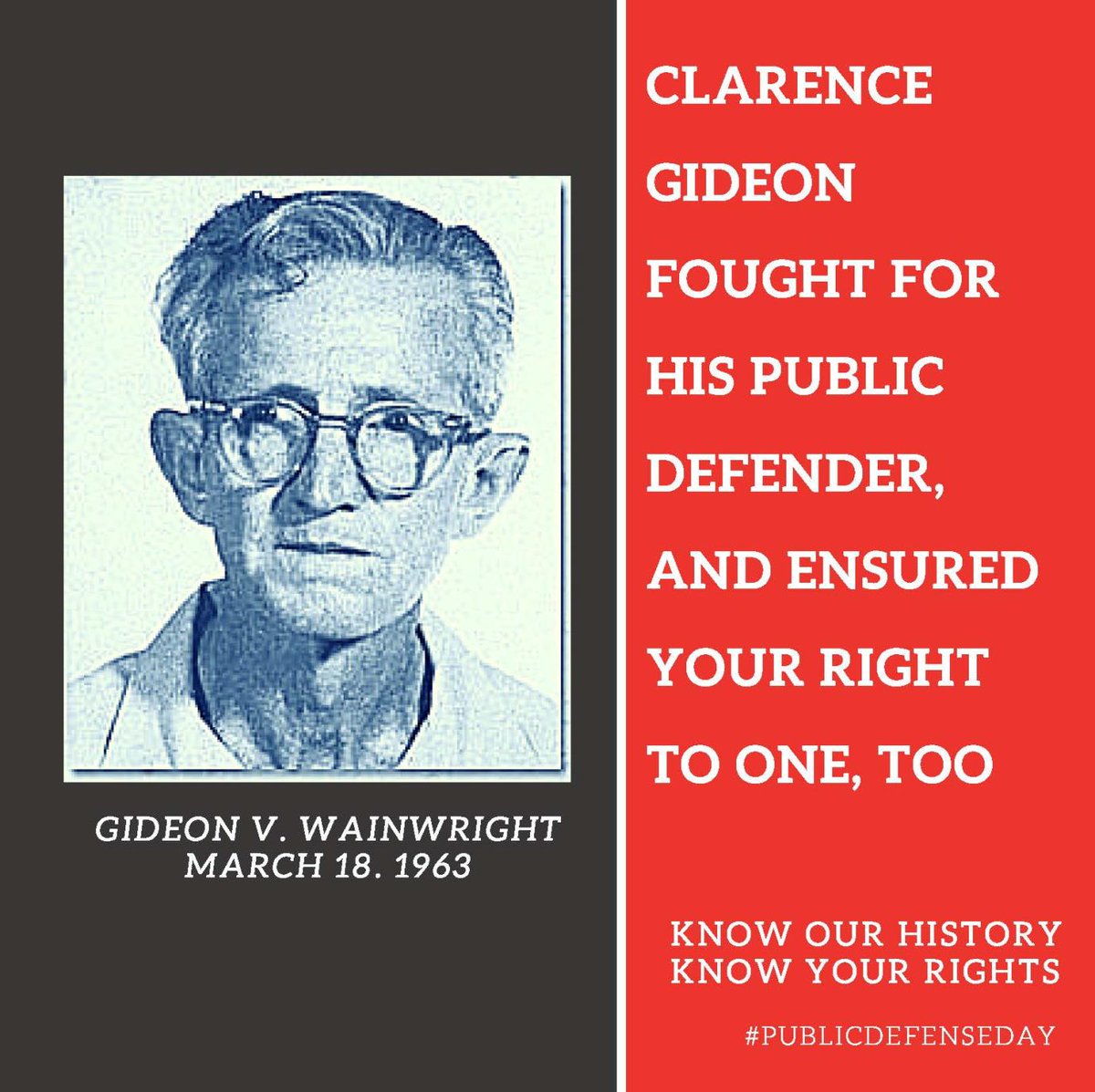 Happy #PublicDefenseDay ! Today marks the 60th anniversary of Gideon v. Wainwright, the landmark casein which US Supreme Court unanimously declared that indigent defendants have a constitutional right to a court-appointed lawyer.