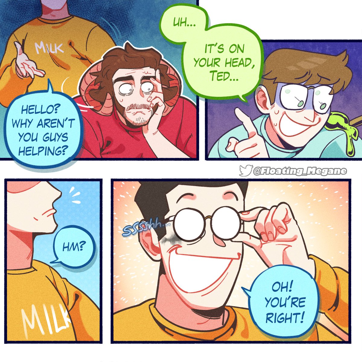 Chuckle Sandwich comic || Ted's Glasses 

the Ted lore continues.

------------------------------------------
#Chucklesandwich #TedNivisonfanart #TedNivison #Schlatt #Schlattfanart #Slimecicle #Slimeciclefanart 