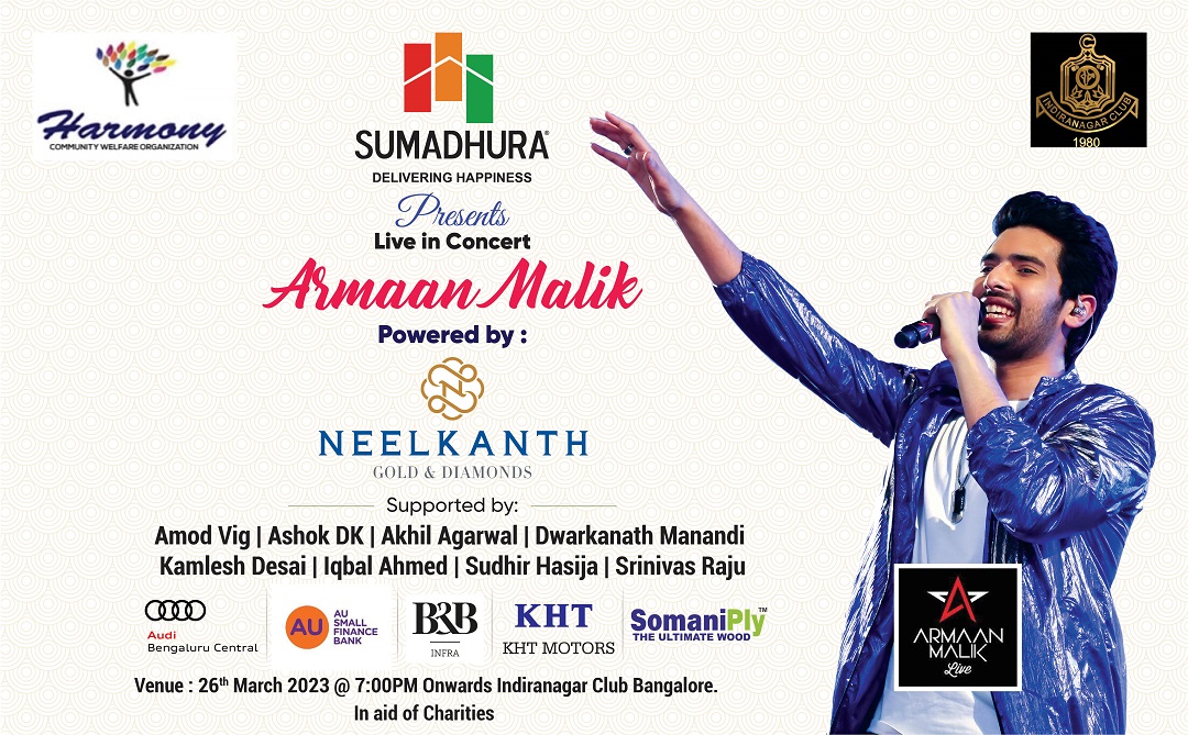 Here is your chance to create an experience that will leave a lasting impression on all people who #LoveMusic.

#SumadhuraGroup presents the #Live in concert of the #MelodyKing 'Armaan Malik' on 26th March 2023 at the Indiranagar Club. Don't miss it!

 #Armaan #ArmaanMalik #Music