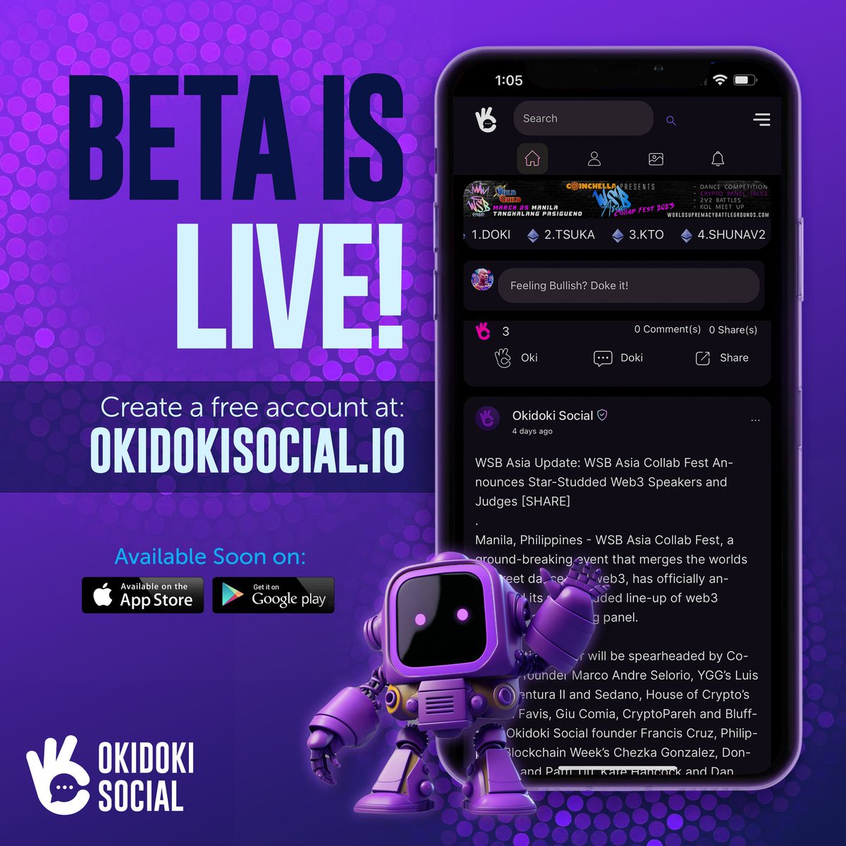 OkidokiSocial's tweet photo. BETA IS LIVE!

Create a free account at https://t.co/fvEWpu66yp and know the newest token, NFT, web3 news and connect with people from all over the world.

Sign up. Connect. Collaborate. Learn. Earn.

#OkidokiSocial $Doki #web3 #nft #crypto #token #connect #learn #earn #content https://t.co/5EUsORV7Kz