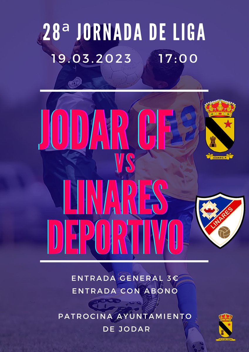 Buen partido este domingo para abrir boca de una gran tarde de fútbol . A partir de las 17:00 JODAR CF — LINARES DEPORTIVO
No te lo puedes perder, más que nunca el equipo necesita de vuestro apoyo.
