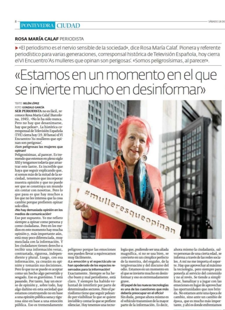 SuPedre's tweet photo. Ver a Rosa María Calaf con #MulleresQueOpinan nas súas mans é a foto perfecta do que este foro supón 5 anos despois de nacer 💜

👉🏼Hoxe, ás 19:30 h, podedes vir a escoitar en directo a Calaf.

Grazas a @belopecera pola cobertura. Entrevista íntegra no @Diario_Pontev en papel ✍🏼 https://t.co/NRySw9H3kB