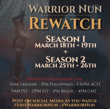 Don’t forget the Event of the Year happening all weekend! Share with your family, dentist, barista, stranger on the Internet, and your friendly neighborhood Spider-Man. Let’s watch #WarriorNun #SaveWarriorNun #WarriorNunWatchParty