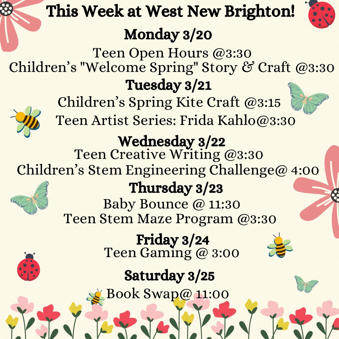 WestNewBrighton's tweet image. Join us this week! #libraryprograms #westnewbrightonlibrary #westbrightoncommunity #childrensprograms #teenprograms