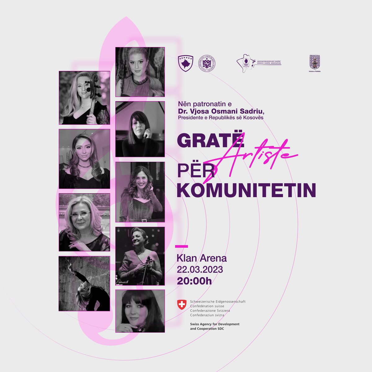 LuzhaBesa's tweet photo. 22.03.2023

Women artists for comunity
An event under the patronage of #VjosaOsmani 
#PresidentofRepublicofKosovo dedicated to fundraise for the Center for protection of women victins if torture and human trafiking
Join us and contribute! https://t.co/3VTo0acHWf