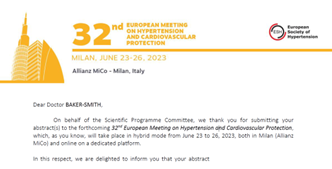 Excited for the opportunity to present our work at the European Society of Hypertension meeting this summer!  <a href="/NemoursCardiac/">Nemours Children’s Cardiac Center</a> <a href="/Nemours/">Nemours Children's Health</a> <a href="/DelawareINBRE/">Delaware INBRE</a> <a href="/rob_akins/">Dr. Rob Akins, PhD</a> #bonitafalkner.  #grateful #hardworkpaysoff