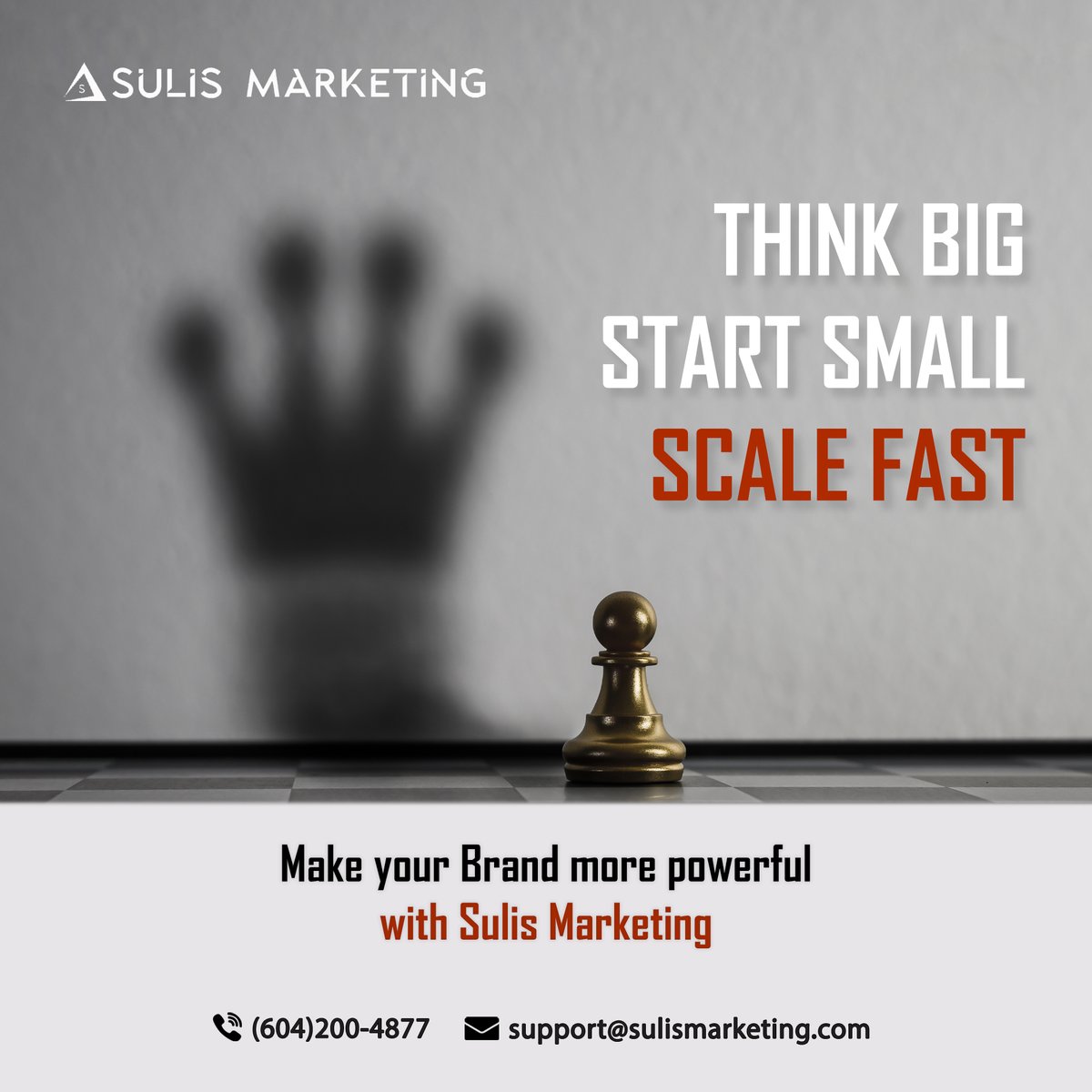 'Think big start small scale fast'
Make your brand more powerful with Sulis Marketing
#ThinkBig #startsmall #scalefast #brand #powerful #webdevelopment #webdevelopmentcanada #webdesign #webdesigncanada #business #businessideas #businessonline
