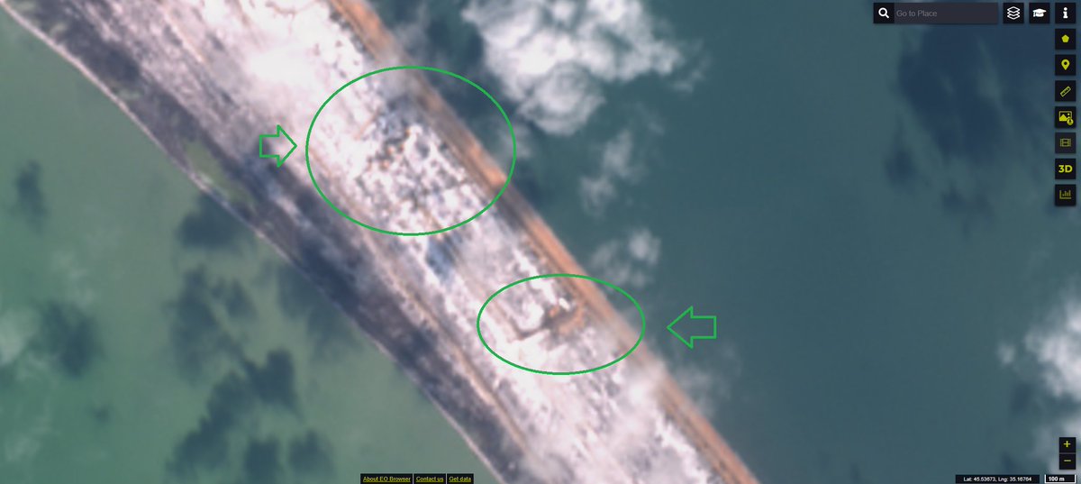 Tendar's tweet photo. In general you will find on the Sentinel 2 pictures several additional or extended Russian fortifications along the Arabat spit.
A few examples:
45°20'12.73"N, 35°23'39.56"E
45°21'41.24"N, 35°21'49.29"E
45°32'11.31"N, 35°10'22.95"E
#Ukraine #Crimea #Arabat https://t.co/ButgHXR6Ez