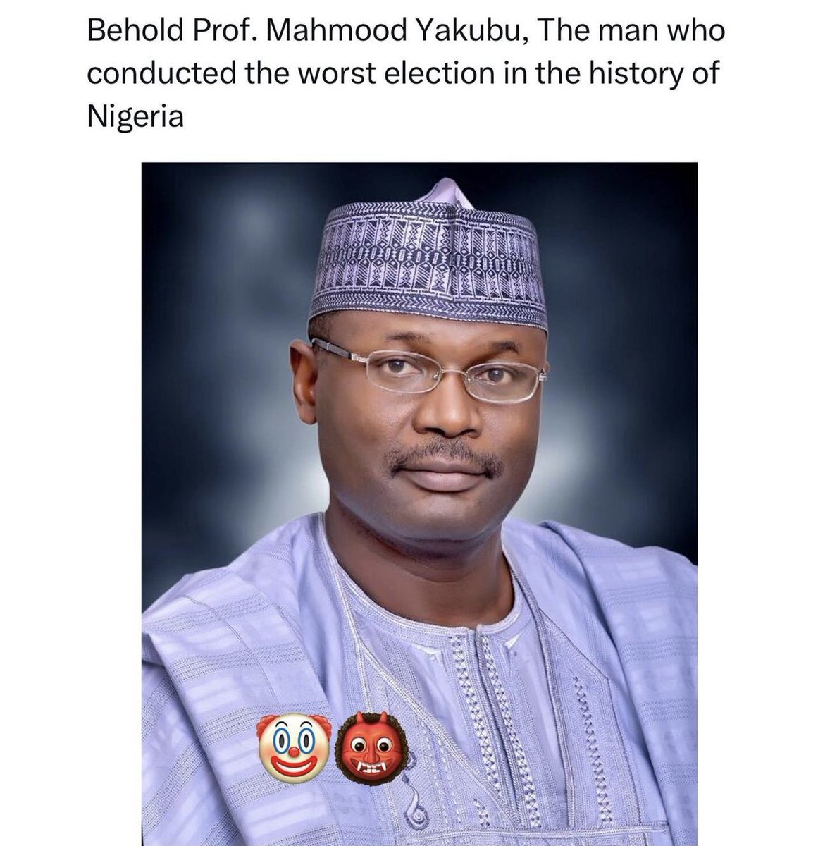 Behold Prof. Mahmood Yakubu, The man who conducted the worst election in the history of Nigeria! Shame on him and the entire @inecnigeria 👎🏾👎🏾👎🏾👎🏾