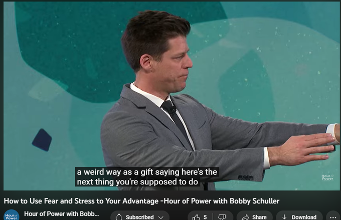 How to Use Fear and Stress to Your Advantage -Hour of Power with Bobby Schuller
128 views  18 Mar 2023
Pastor Bobby’s encouragement for you is to see fear and stress as a good thing; as something that helps you to grow. Make a commitment that you are going to choose to do what’s scary because that scary thing is actually your destiny, with today’s message: “How to Use Fear and Stress to Your Advantage.”

This week’s interview guest is Kevin Downes. Worship led by Voices of Hope, and The Hour of Power Choir. 

FREE EBOOK: Godly Meditations: 5 Practical Steps to Building a Vibrant Rhythm of Life click here https://bit.ly/GodlyMeditationsEbook

Subscribe on Youtube to receive weekly messages of hope from Bobby! https://bit.ly/3yMUtEr

If you would like to support Hour of Power you can give through our website by clicking here bit.ly/3fqXrI8

Follow on social:
Facebook: https://bit.ly/3gXbOUS
Instagram: https://bit.ly/3FFf3ut

About Hour of Power:
Each week Pastor Bobby Schuller inspires v