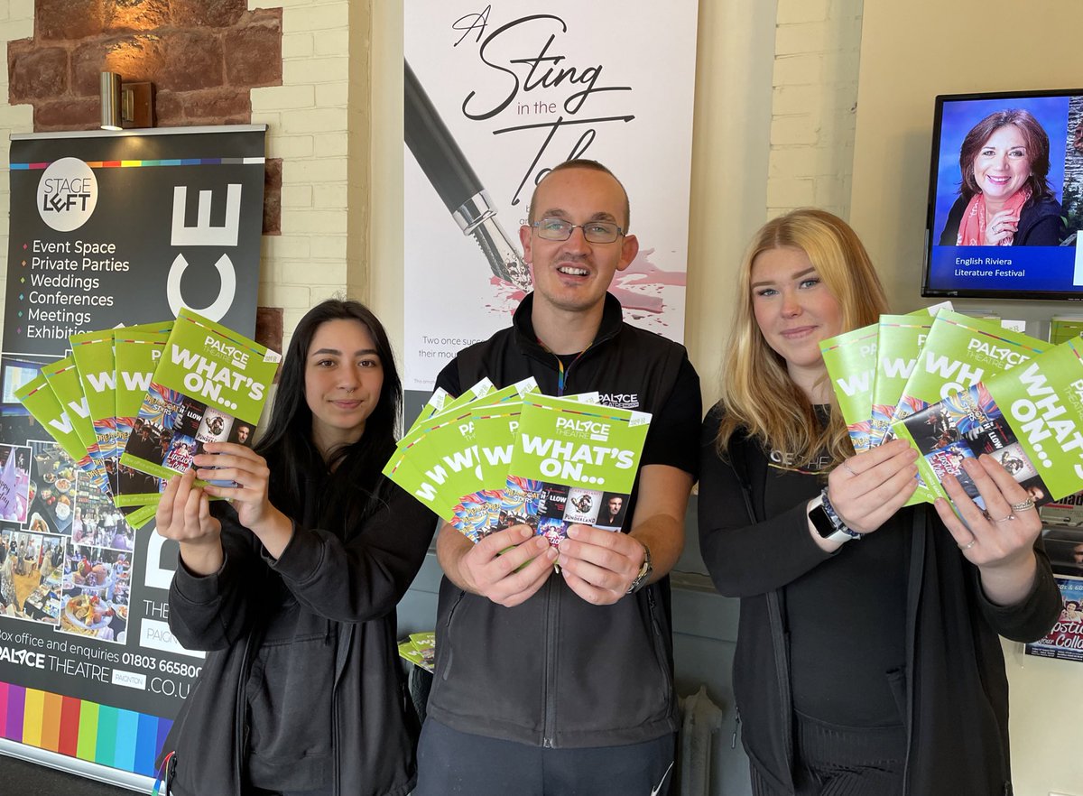 Theatrepaignton's tweet photo. Woohoo - our spring and summer programmes have arrived. So much to enjoy here at The Palace this year. And thank you Stuart for helping to move 47 giant boxes (and still smile)! #theatre #Devon https://t.co/541FqkwqlZ