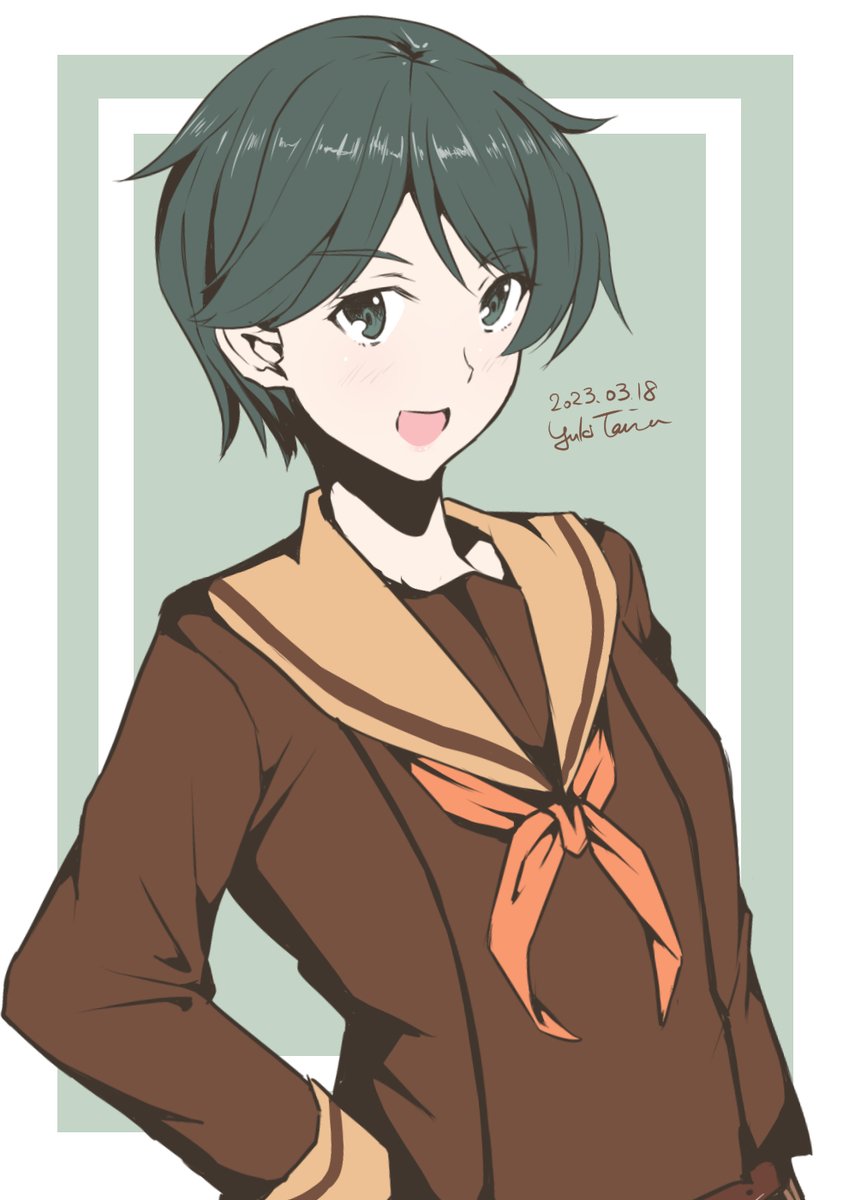 mogami (kancolle) 1girl solo short hair school uniform serafuku neckerchief sailor collar  illustration images