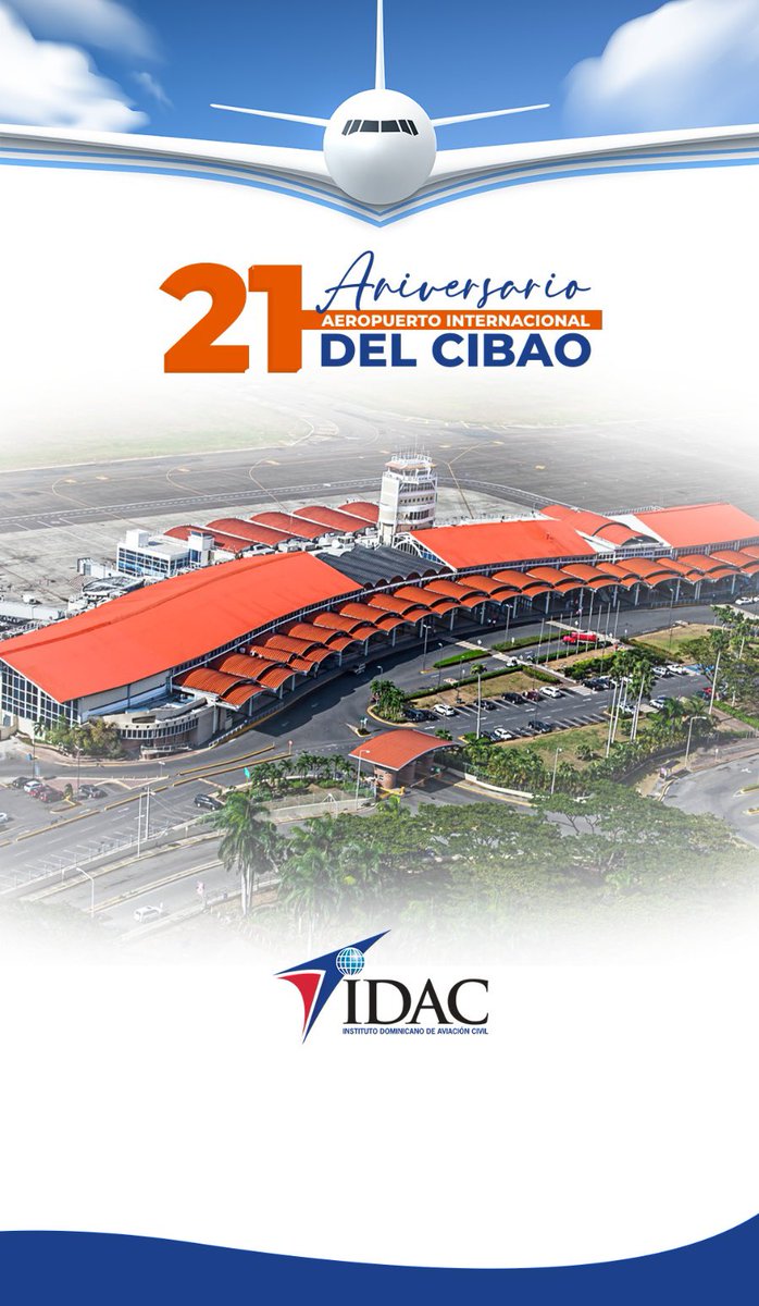 Desde el IDAC extendemos nuestras felicitaciones al Aeropuerto Internacional del Cibao @aeropuertocibao por sus 21 años de inicio de operaciones. instagram.com/reel/Cp7hNsuAC…