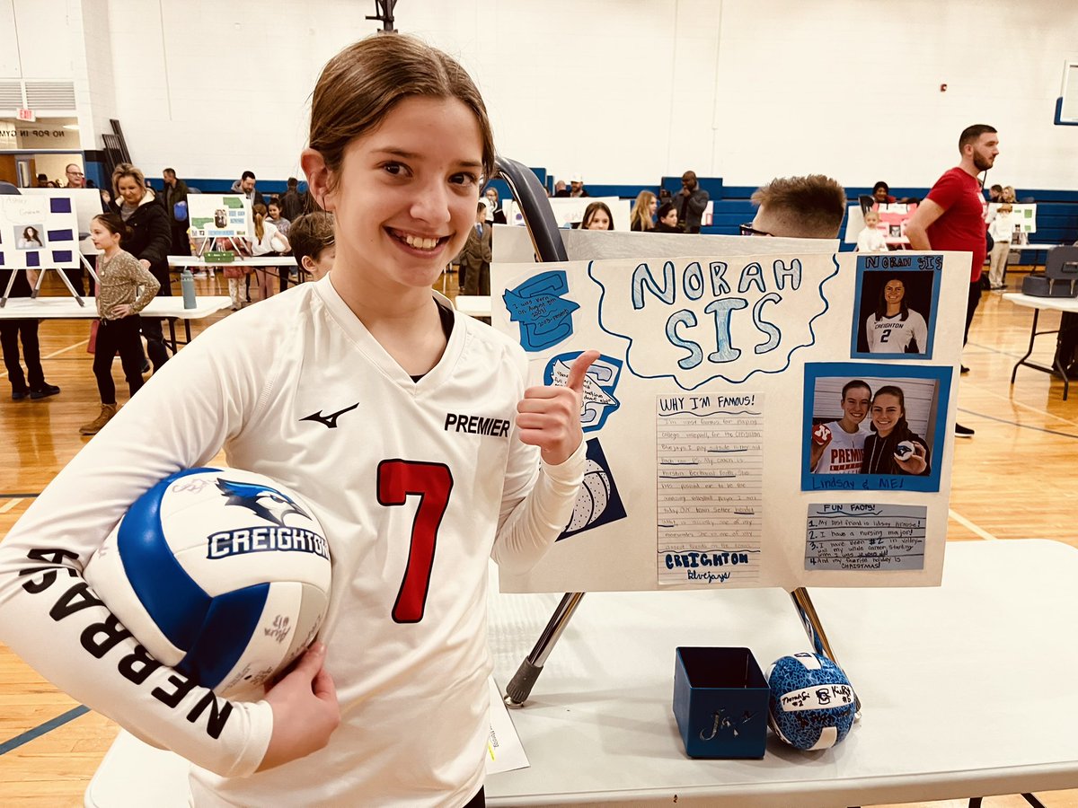 JNSebree's tweet photo. TY @norah_sis 4 inspiring young athletes💙 My daughter admires your competitive spirit, your will to win &amp; your positivity. Interviewing you, was her favorite part &amp; she hopes to follow in your 👣 on the bBall or VB court one day 🏐🏀
#FamousNebraskan
@CreightonVB @Premier_VB https://t.co/jnkSt8W8KN