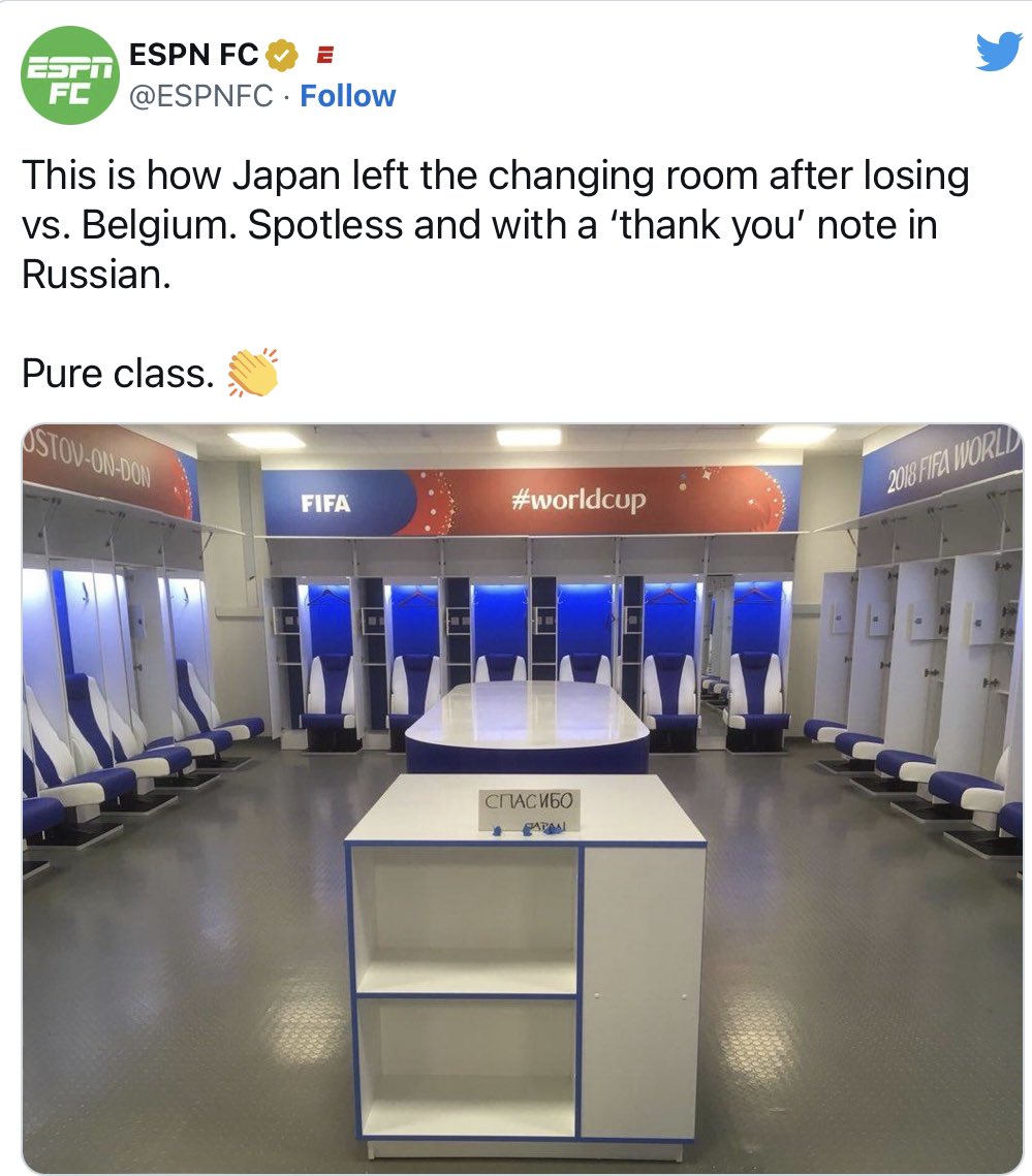 DanLeone1970's tweet photo. @senright2102 @MarchMadnessMBB Shows a lack of class to the hosts, unlike Japan losing in the FIFA World Cup https://t.co/bbh7oZDf0E