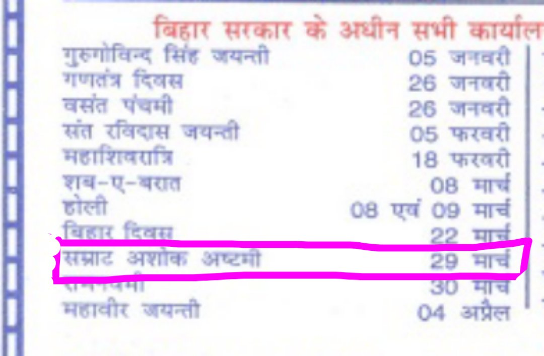 बिहार राज्य की सरकार ने देवानंपिय,प्रजापिता सम्राट असोक महान के सम्मान में उनके जन्मोत्सव को 'सम्राट अशोक अष्टमी' पर्व और एकदिवसीय राजकीय अवकाश घोषित किया!केंद्र सरकार और अन्य राज्य सरकारें कम से कम राष्ट्रीय/राजकीय पर्व तो घोषित कर ही सकती हैं।
जय सम्राट..!🙏💐⚔️☸️⚔️