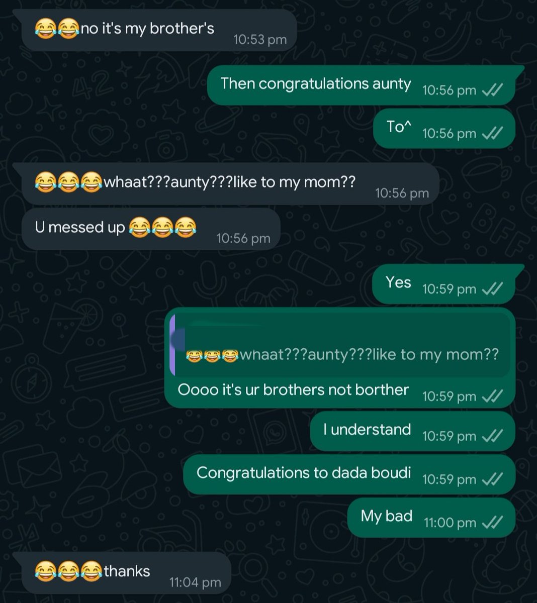 Context: congratulating on the baby.
#conversation #oops #darkmemes