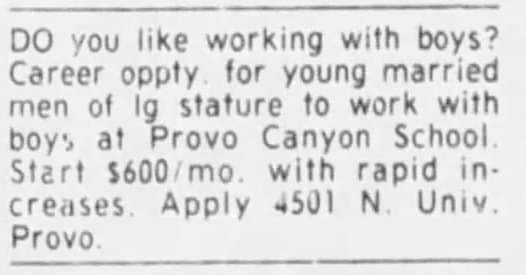 Chelsea Maldonado (@yep4rights) on Twitter photo Just a reminder that this is how #ProvoCanyonSchool did its hiring in 1976. The fact kids ended up abused surprises me less than the fact this #TroubledTeenIndustry institution is STILL OPEN TODAY!
<a href="/ParisHilton/">Paris Hilton</a> <a href="/Rebecca_Impact/">Rebecca Mellinger</a> Just a reminder that this is how #ProvoCanyonSchool did its hiring in 1976. The fact kids ended up abused surprises me less than the fact this #TroubledTeenIndustry institution is STILL OPEN TODAY!
<a href="/ParisHilton/">Paris Hilton</a> <a href="/Rebecca_Impact/">Rebecca Mellinger</a>