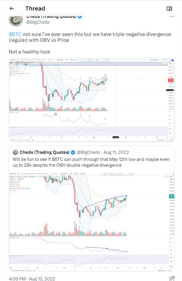 BigCheds's tweet photo. $BTC double negative divergence observed on daily.

Flashback to when we had triple negative in August 2022 https://t.co/dWUokAukwv