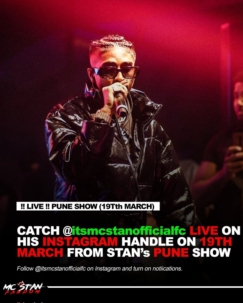 ItsTeamMCStan's tweet photo. As you all know tomorrow is last day
Of basti ka hasti India tour and so are
We going live on our Instagram Handle
Closest from the stage at pune.

Do join us live to witness the last 
Concert of tour from P-Town!!

IG - itsmcstanofficialfc 
MC STAN TILL ETERNITY https://t.co/OCGGqu9MGl