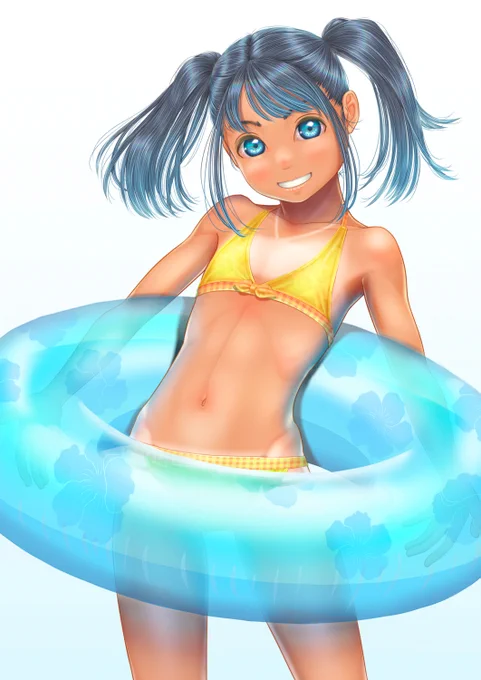 はずかしながらあっぷしました。習作 | 卯月めい #pixiv  Pixivのリンク先に浮き輪無し版も置いてます。I also have a version without floats at the Pixiv link. 