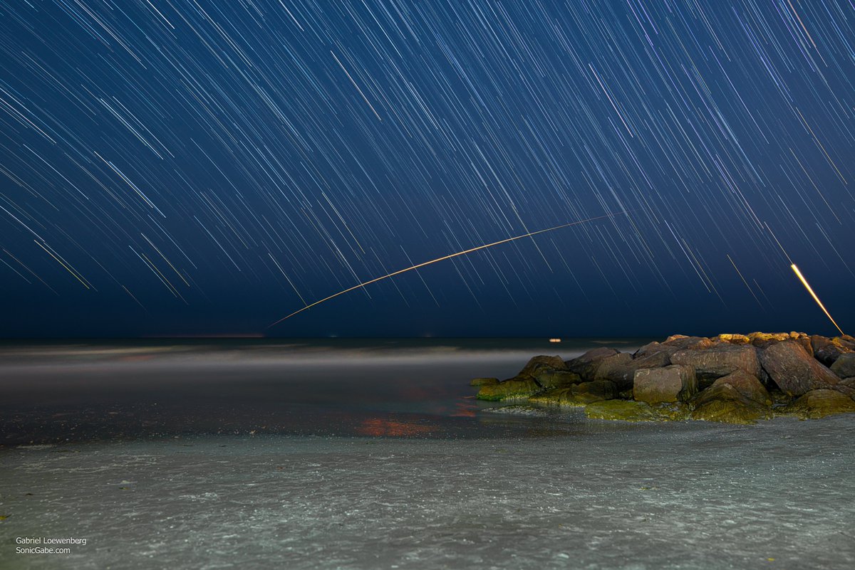 Finally posting my #Crew5 return picture with 30-minutes of #startrails. Still thinking about how amazing this was to watch. Taken at Upham Beach in @StPeteFL. The bright trail on the right is #Venus. #NASA #ISS #spacex #Astrophotography #ilovetheburg #florida #stormhour