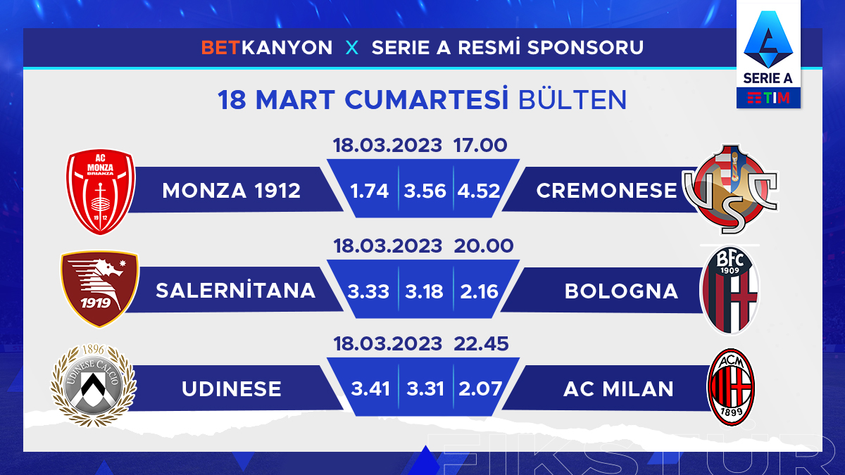 #SerieA Sponsorluğu ile günün öne çıkan maçları en yüksek oranların adresi #BetKanyon'da!💥 350.000₺ Ödüllü BetKanyon Spor Turnuvası'nda yerini almak için hemen bahis yap, sen de kazan!👇 bit.ly/BKTwitterGiris #futbol #bahis #çevrimsizbonus