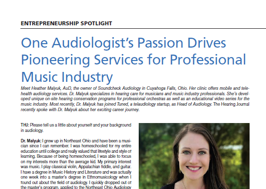 NEW #EntrepreneurshipSpotlight! Heather Malyuk, AuD, has developed unique on-site hearing conservation programs for professional orchestras, and an educational video series for the music industry. #hearingconservation ow.ly/Y3Bg50Nhsuu