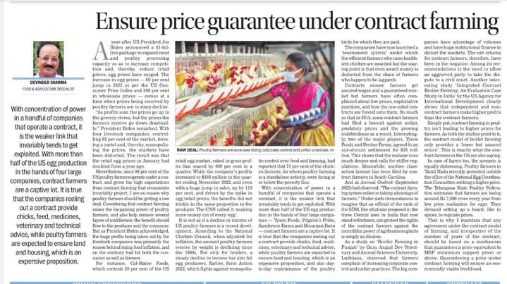 Devinder_Sharma's tweet photo. We are told that contract farming helps farmers with a higher income. Then why is that poultry, which tops contract farming activities, fails the poultry farmers?  Evidence in America and India points to that. Replugging my article. https://t.co/VAIaxt4c0K