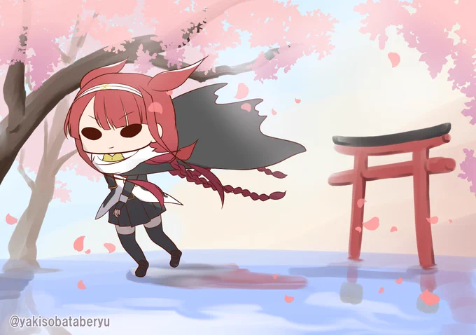 #改白露型版深夜の真剣お絵描き60分一本勝負お題:『江風』『桜』江風と桜海峡春景色 