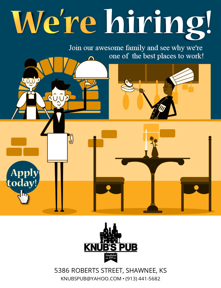 KnubsPub's tweet photo. We're hiring! Call, email or submit an inquiry today to learn more! https://t.co/RJS86BL7vx https://t.co/MfjSuJkH3T