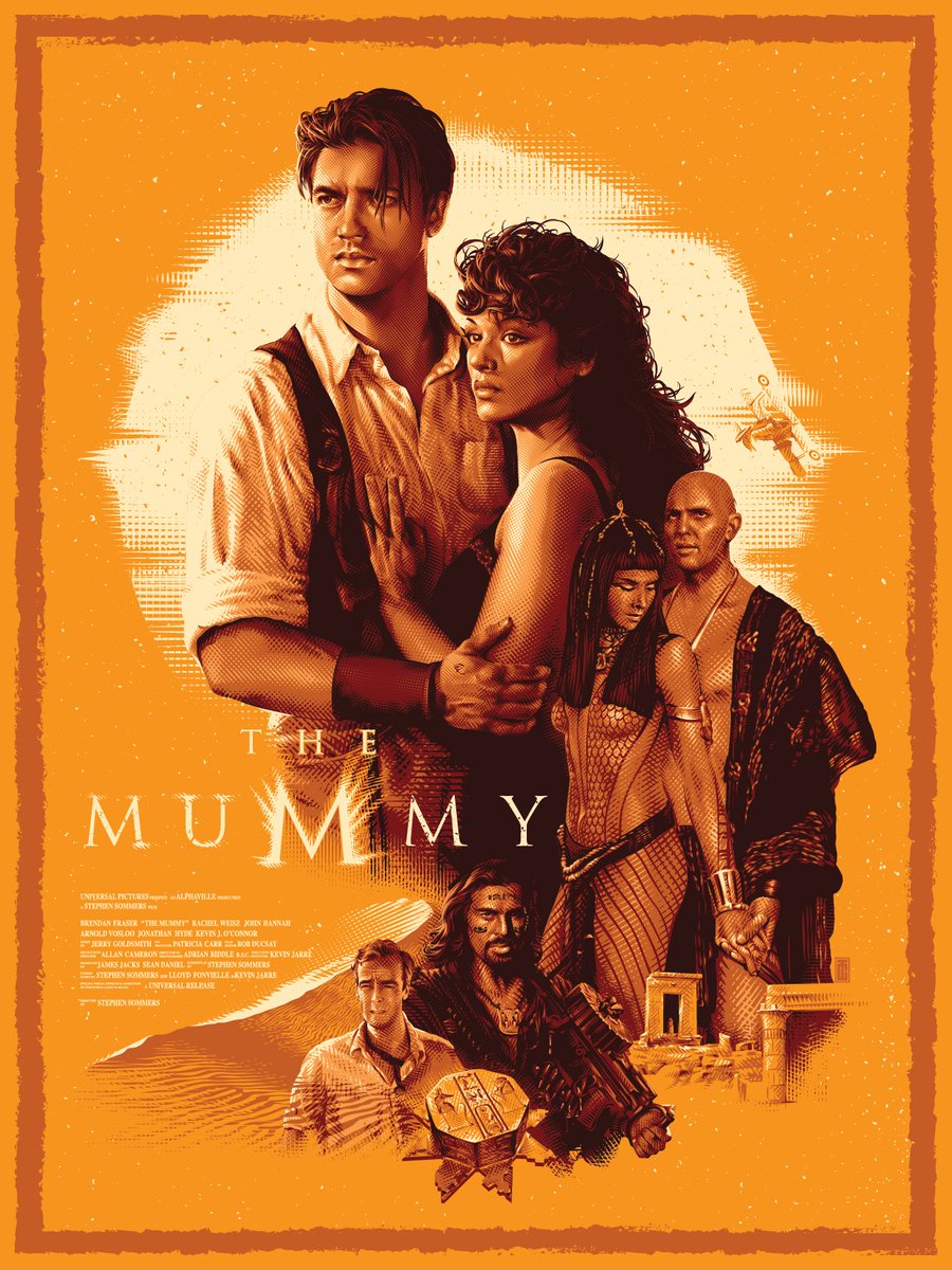 tracieching's tweet photo. My limited edition silkscreen prints for the 1999 cult classic that launched a million bi-awakenings - The Mummy! Available at @WonderCon this upcoming weekend through @Spoke_Art. Detail shots to follow. https://t.co/RVvhrZLQsk