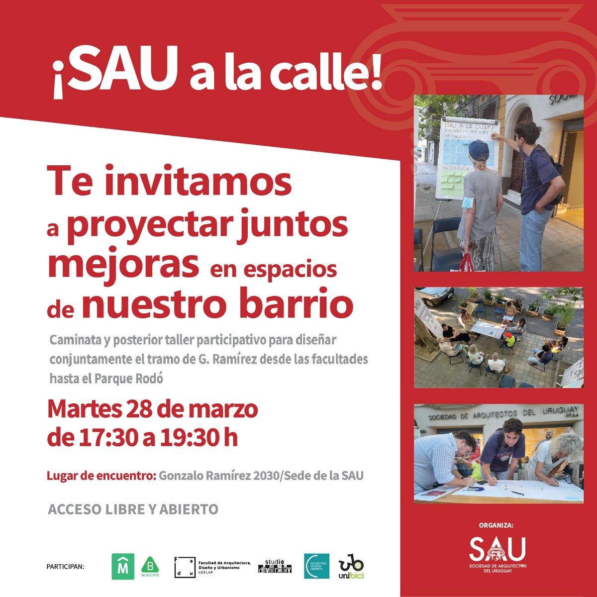 En #SAU salimos de nuevo a la calle para intervenir nuestra avenida y crear sanas convivencias entre vehículos y peatones.

➡️ ¿Te prendés para aportar ideas para co-diseñar las posibles acciones?

#SUMATE ¡Te esperamos!

#SAUALACALLE #callesparalaspersonas