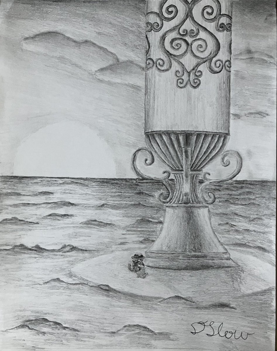 Dslow611's tweet photo. I did another full scene drawing. It’s called “Beauty Rest”. Mario’s taking a nap in the beautiful Seaside Kingdom. 

Took ~9 hours of drawing and shading. 
#SuperMarioOdyssey #drawing https://t.co/qgyNIjSCqj