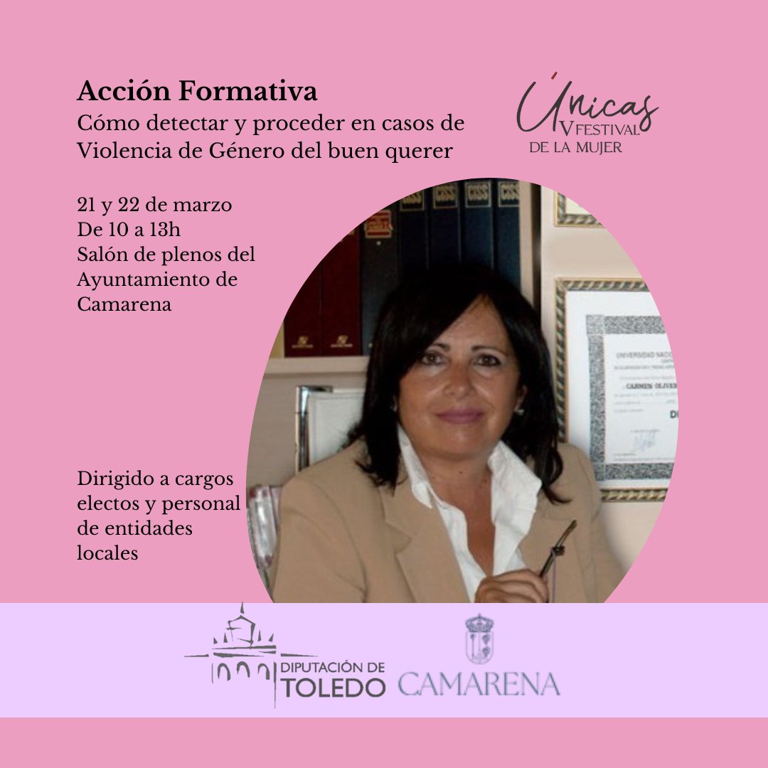 📚 Formación en Igualdad 

El #únicastoledo2023 apuesta por seguir formando en Igualdad y, para ello, se ha preparado una acción formativa dirigida a cargos electos y personal de entidades locales

📅 21 y 22 de marzo 
⏰ De 10 a 13h 
📍 Salón de plenos de #Camarena