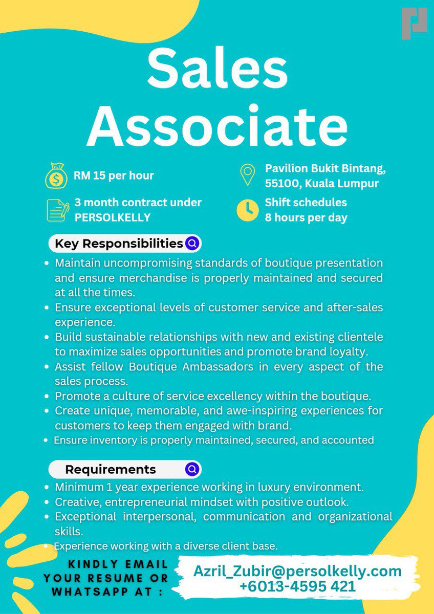 odetskiiii's tweet photo. Hiring !
Sales Associate
RM15 per hours
📍Boutique Pavilion, Bukit Bintang
#KerjaKL #KerjaKosongKL #PartTimeKL #KerjaKosonh https://t.co/ISmyN3DTBc