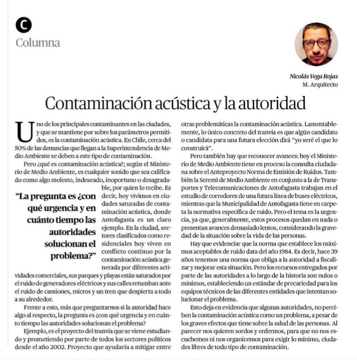Columna de hoy sobre la contaminación acústica y la poca importancia que le da la autoridad a este tema.